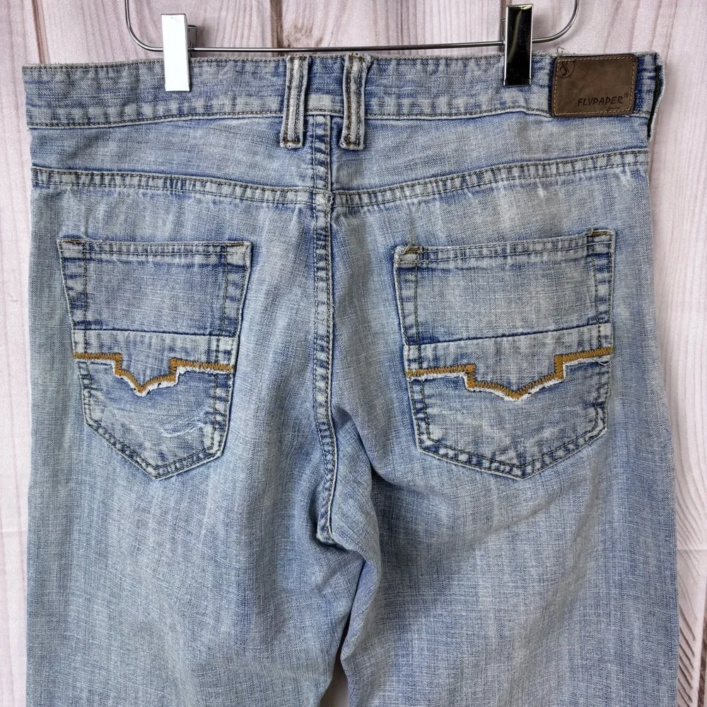 Flypaper Jeans Mens Light Wash Straight Leg Embroidered Skater Blue Size 32x34
